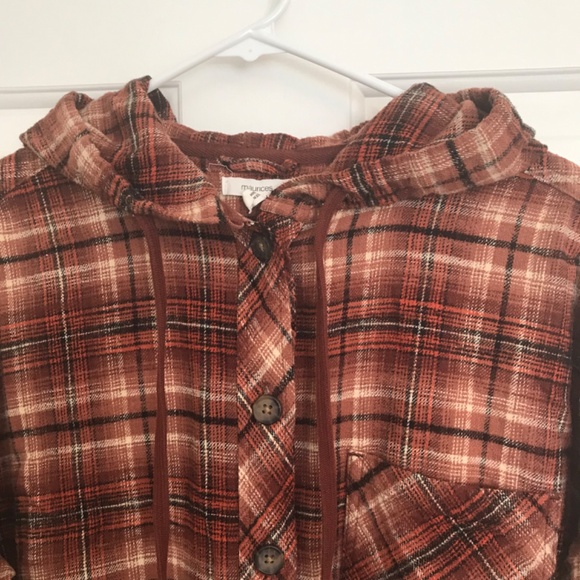 Maurices Cabin Plaid Hooded Boyfriend Flannel Tunic Shirt Plus Size 1X Brown - Picture 4 of 7
